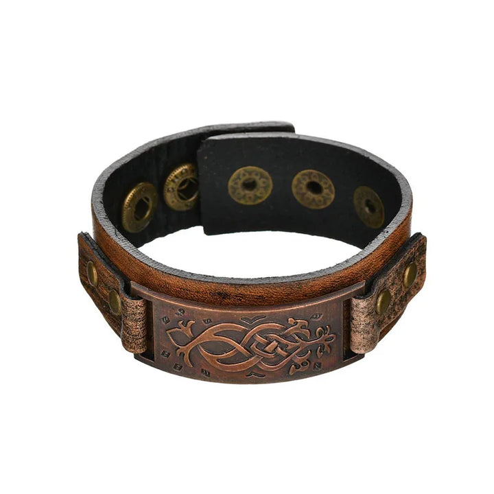 Vintage Steampunk Leather Bracelet With Patterns intricate