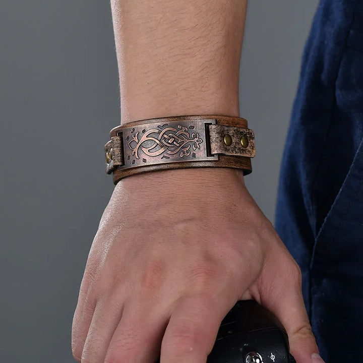 Vintage Steampunk Leather Bracelet With Patterns ornate