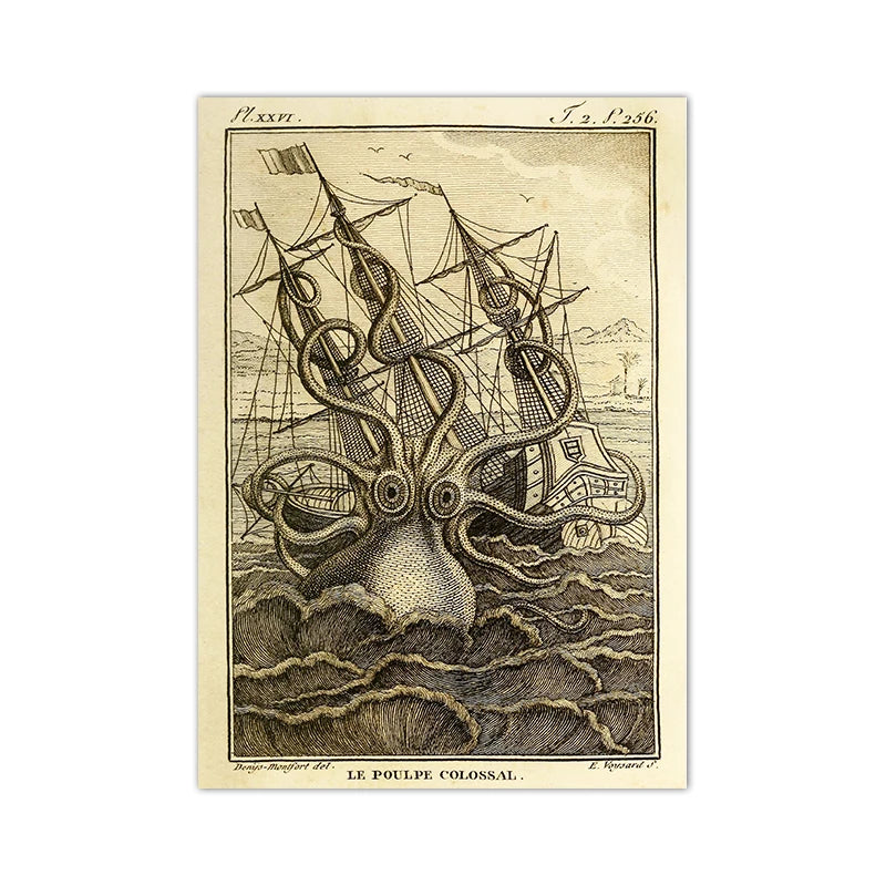 Vintage Steampunk Octopus Wall Art tendance