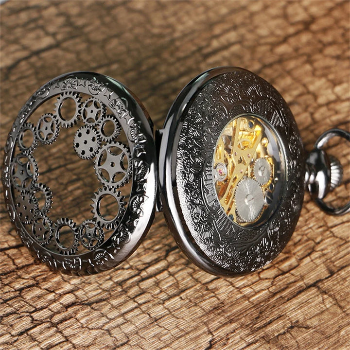 Vintage Steampunk Pocket Watch with Gears – mechanical design