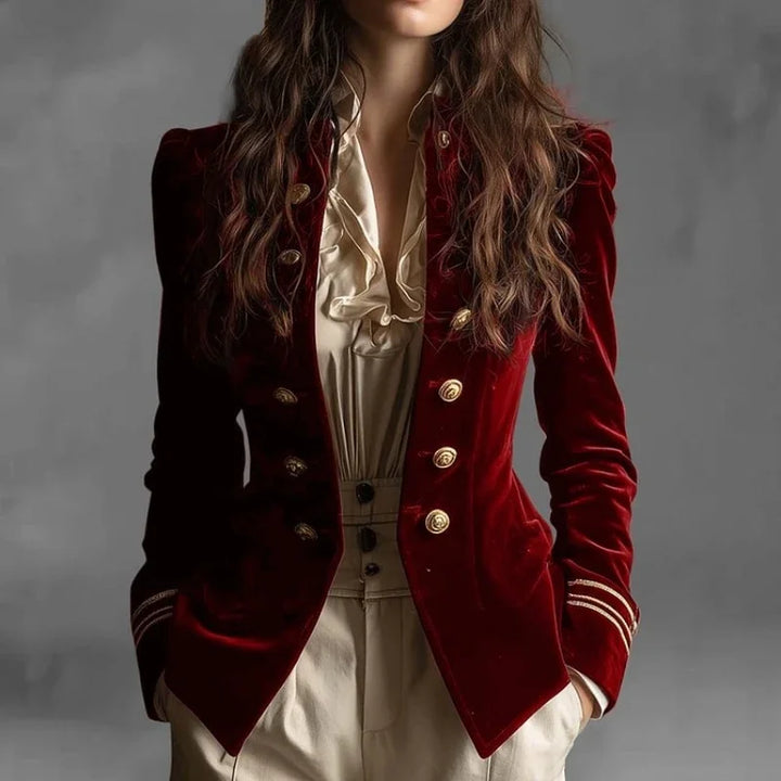 Vintage Velvet Blazer Steampunk Slim Fit Red