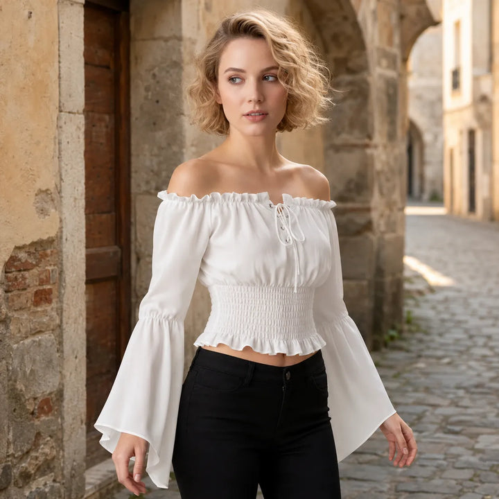 Virctorian Steampunk Off-Shoulder Lace-Up Shirt