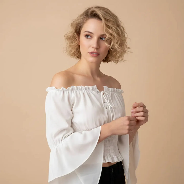 Virctorian Steampunk Off-Shoulder Lace-Up Shirt