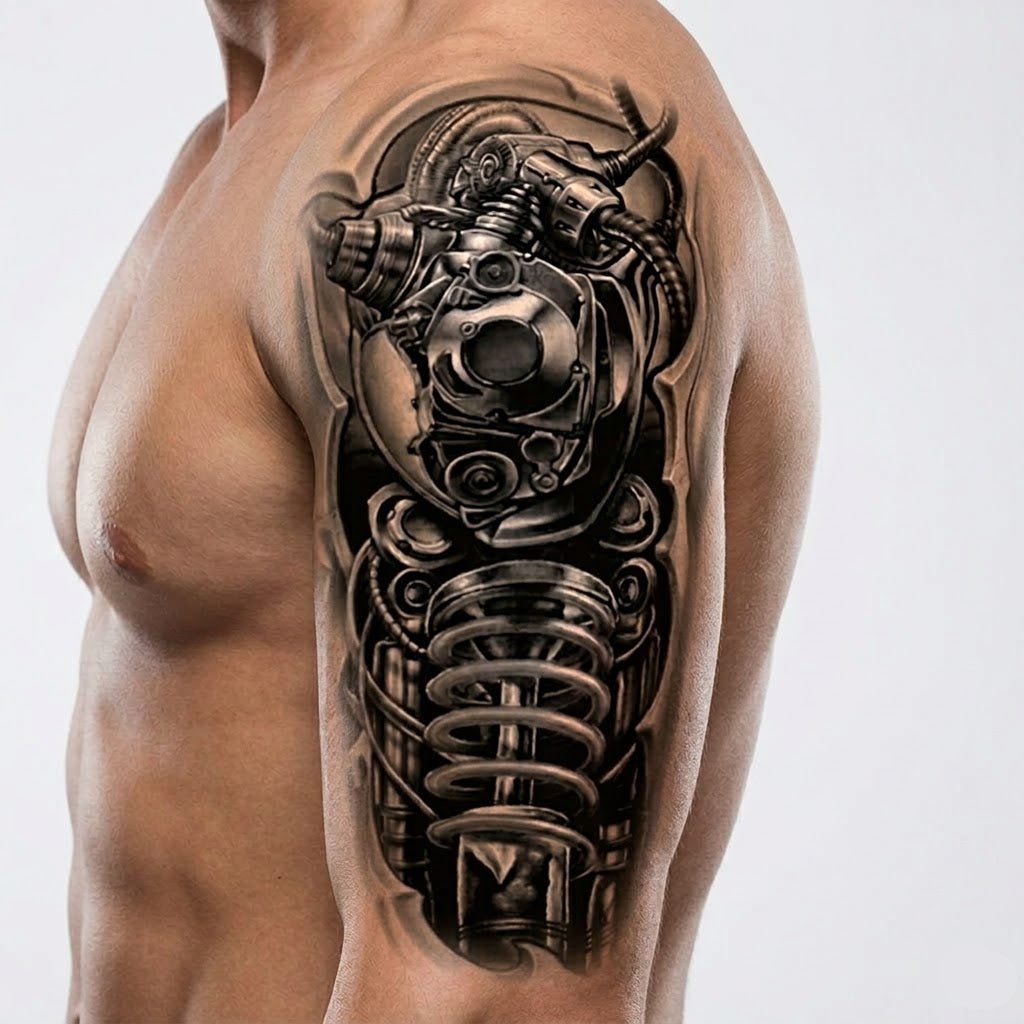 Waterproof Steampunk Engine Tattoo