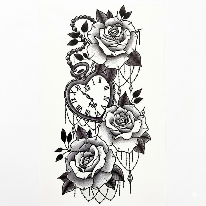 Waterproof Steampunk Rose and Heart Watch Tattoo stylish