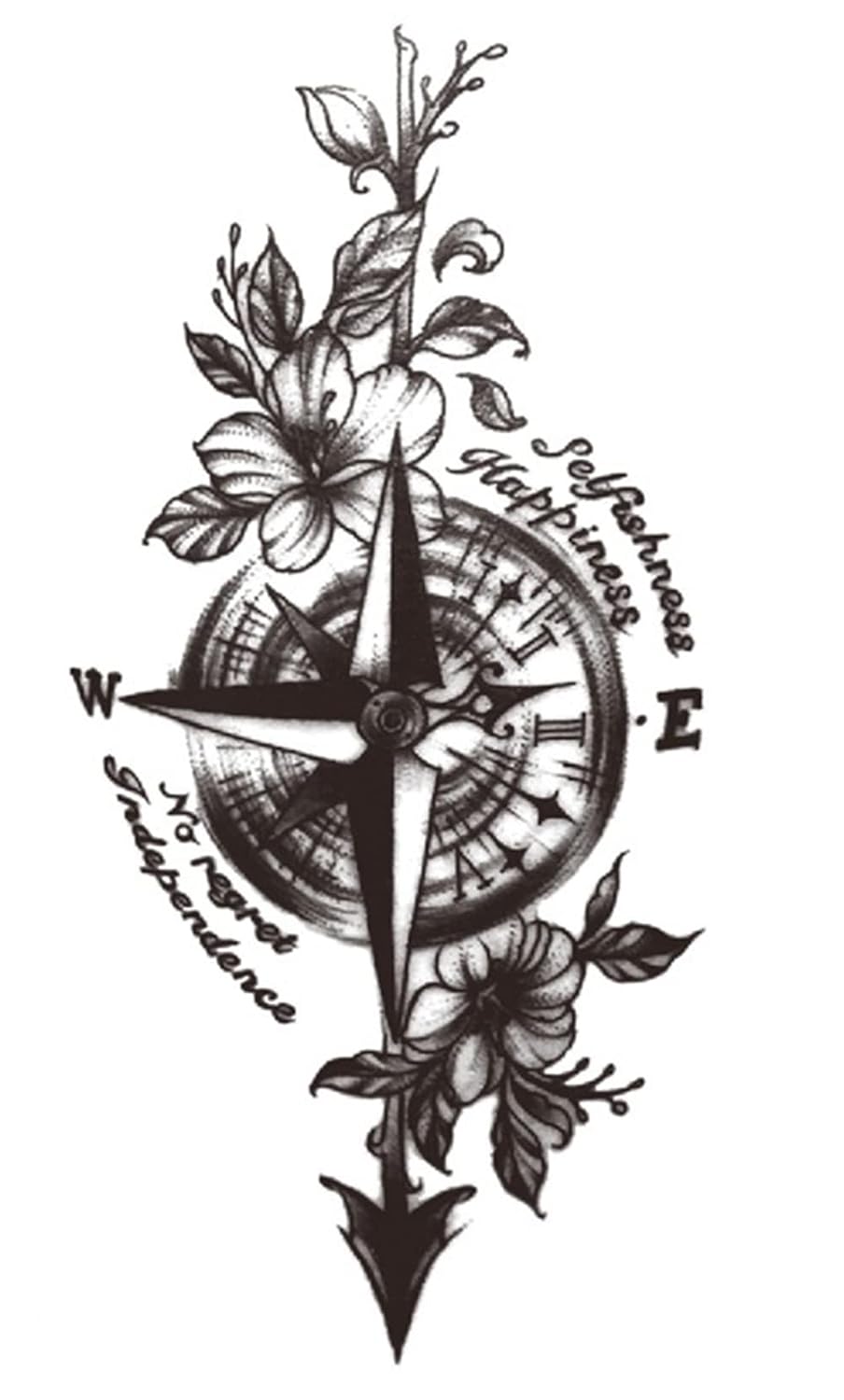Waterproof Steampunk Tattoo with Floral Compass stylish