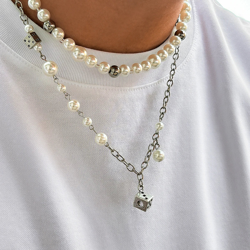 White Pearl Steampunk Necklace chic