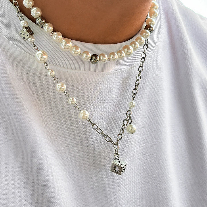 White Pearl Steampunk Necklace chic