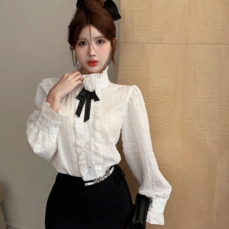 White Retro Steampunk Ruffled Shirt Design