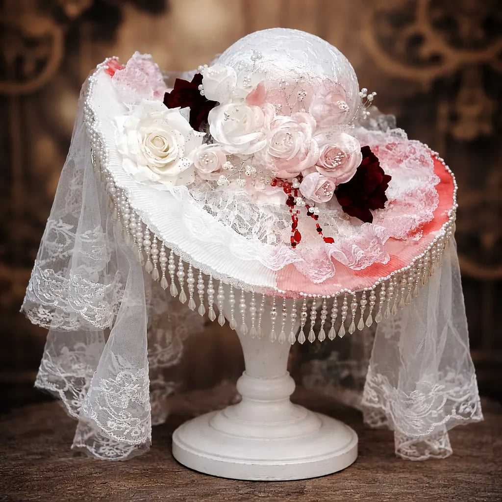 White Steampunk Hat with Roses