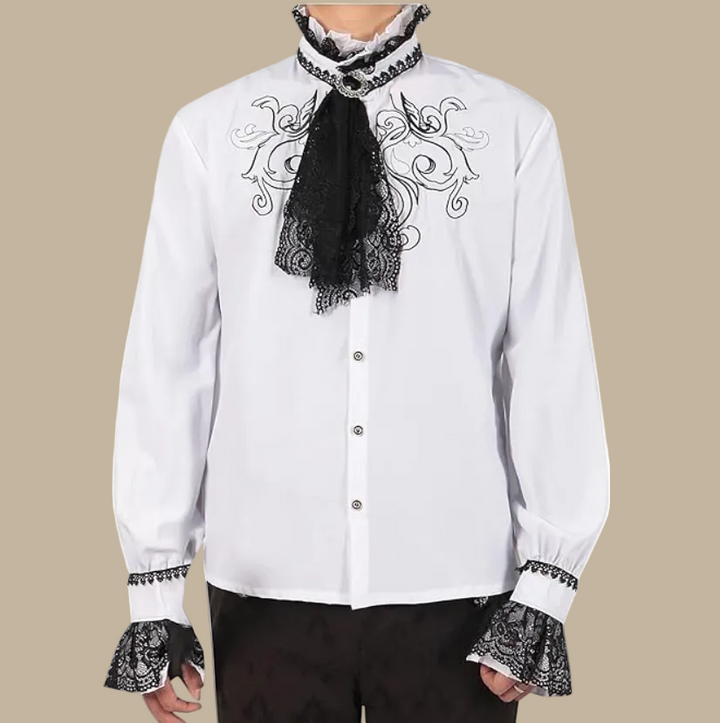 White Steampunk Shirt Embroidered