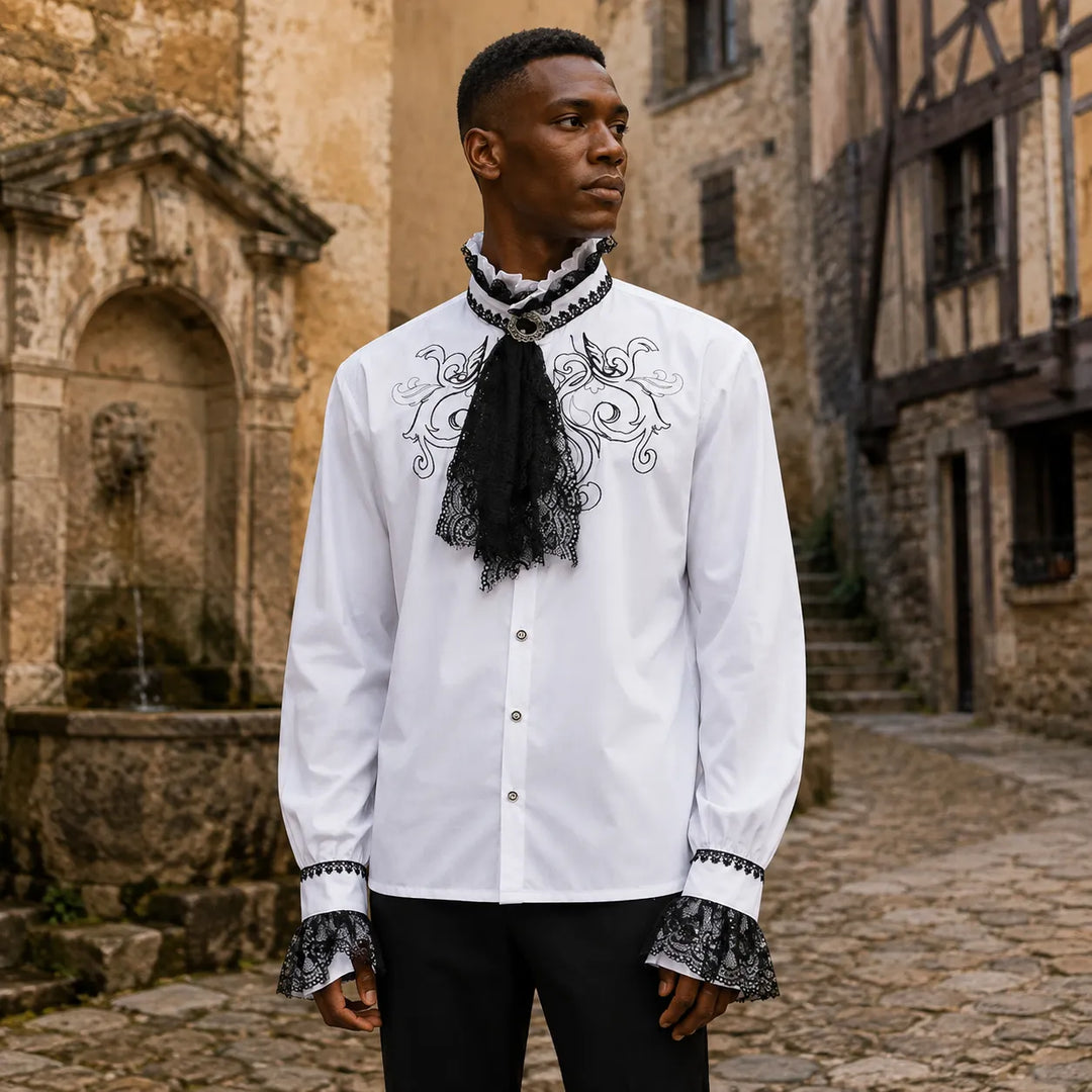 White Steampunk Shirt Embroidered
