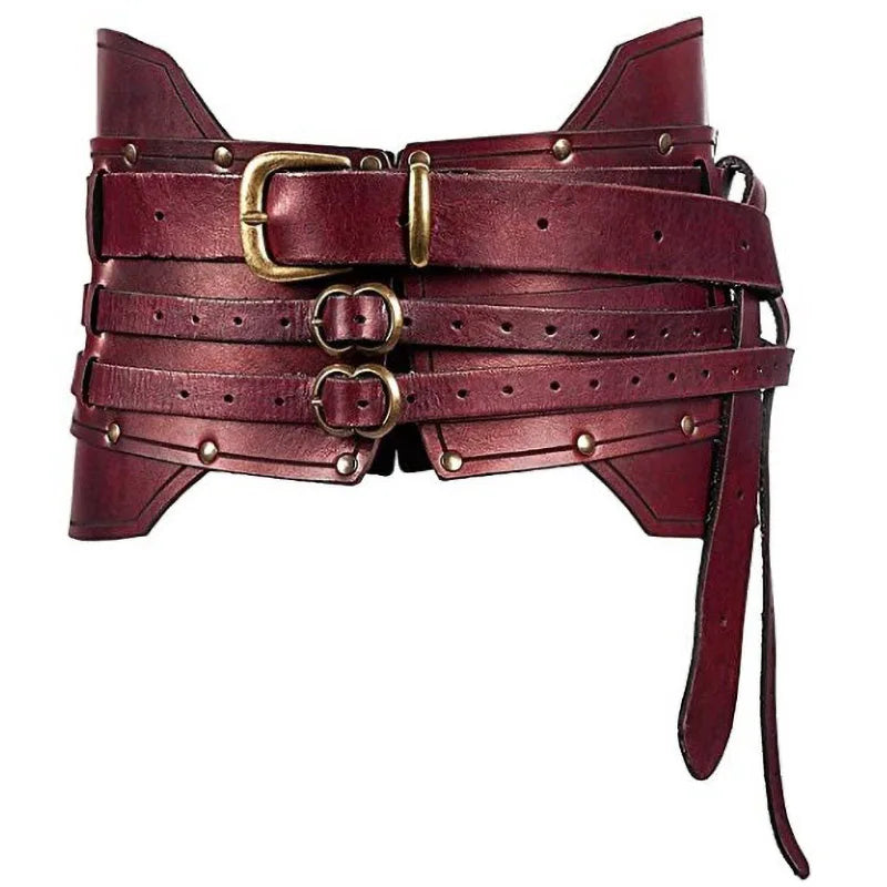 Wide Steampunk Belt With TRiple Buckles Red