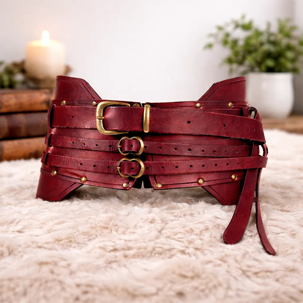 Wide Steampunk Belt With Triple Buckles