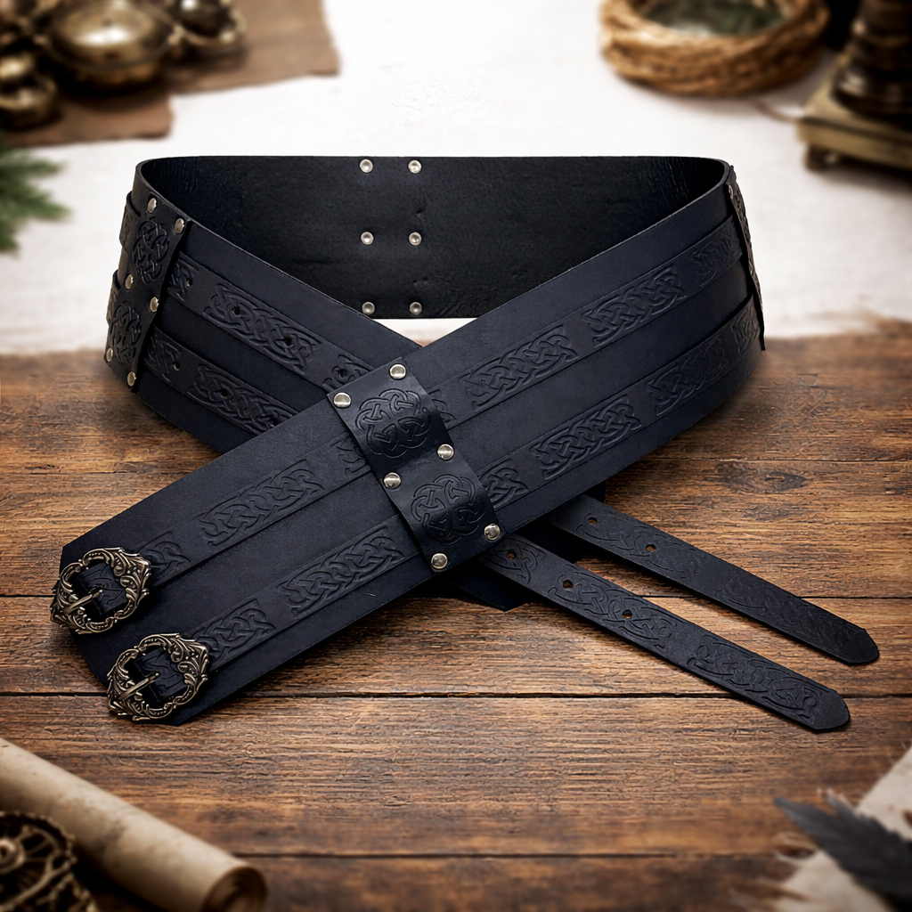 Wide steampunk Belt With Double Buckles 