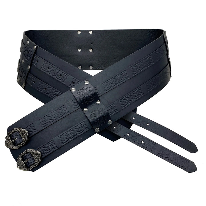 Wide steampunk Belt With Double Buckles  Black