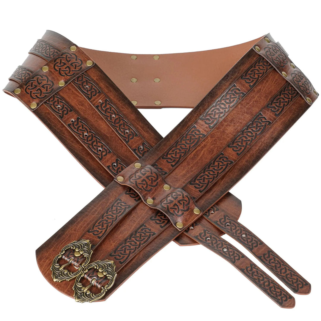 Wide steampunk Belt With Double Buckles  Brown