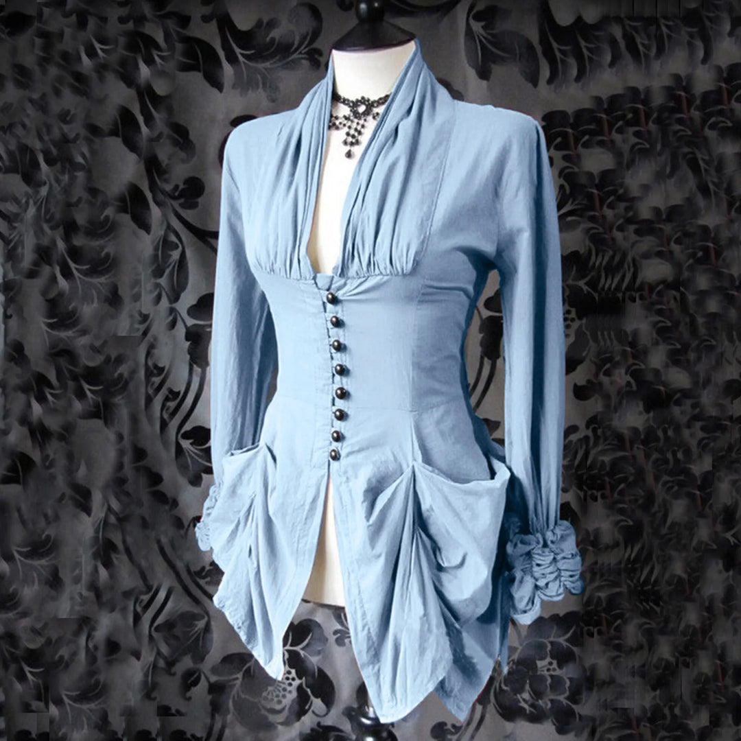 Women Vintage Steampunk Gothic Shirt Blue