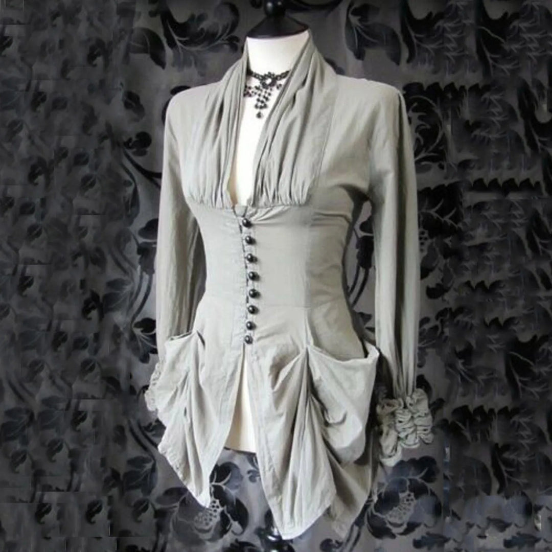 Women Vintage Steampunk Gothic Shirt Grey