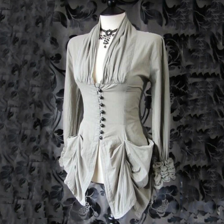 Women Vintage Steampunk Gothic Shirt Grey