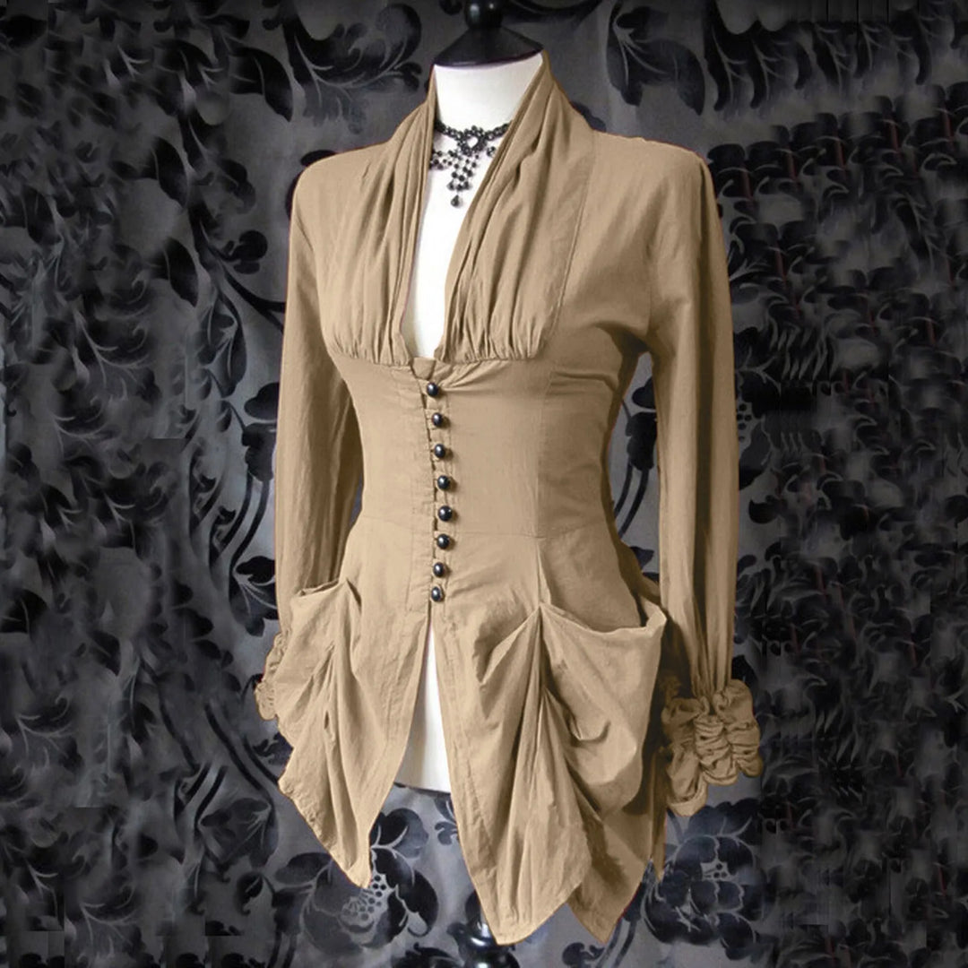 Women Vintage Steampunk Gothic Shirt Khaki