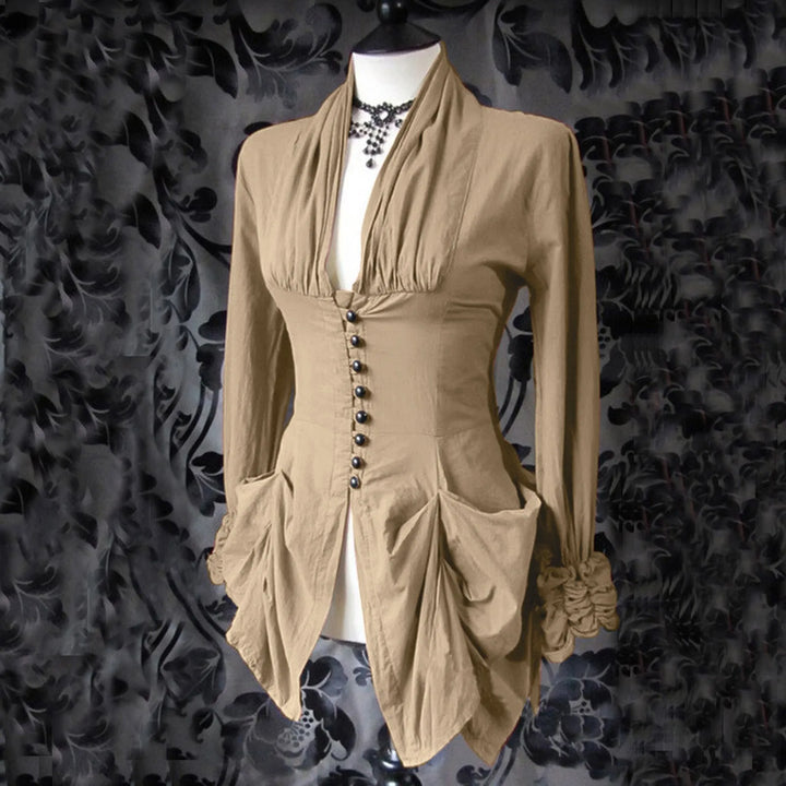 Women Vintage Steampunk Gothic Shirt Khaki