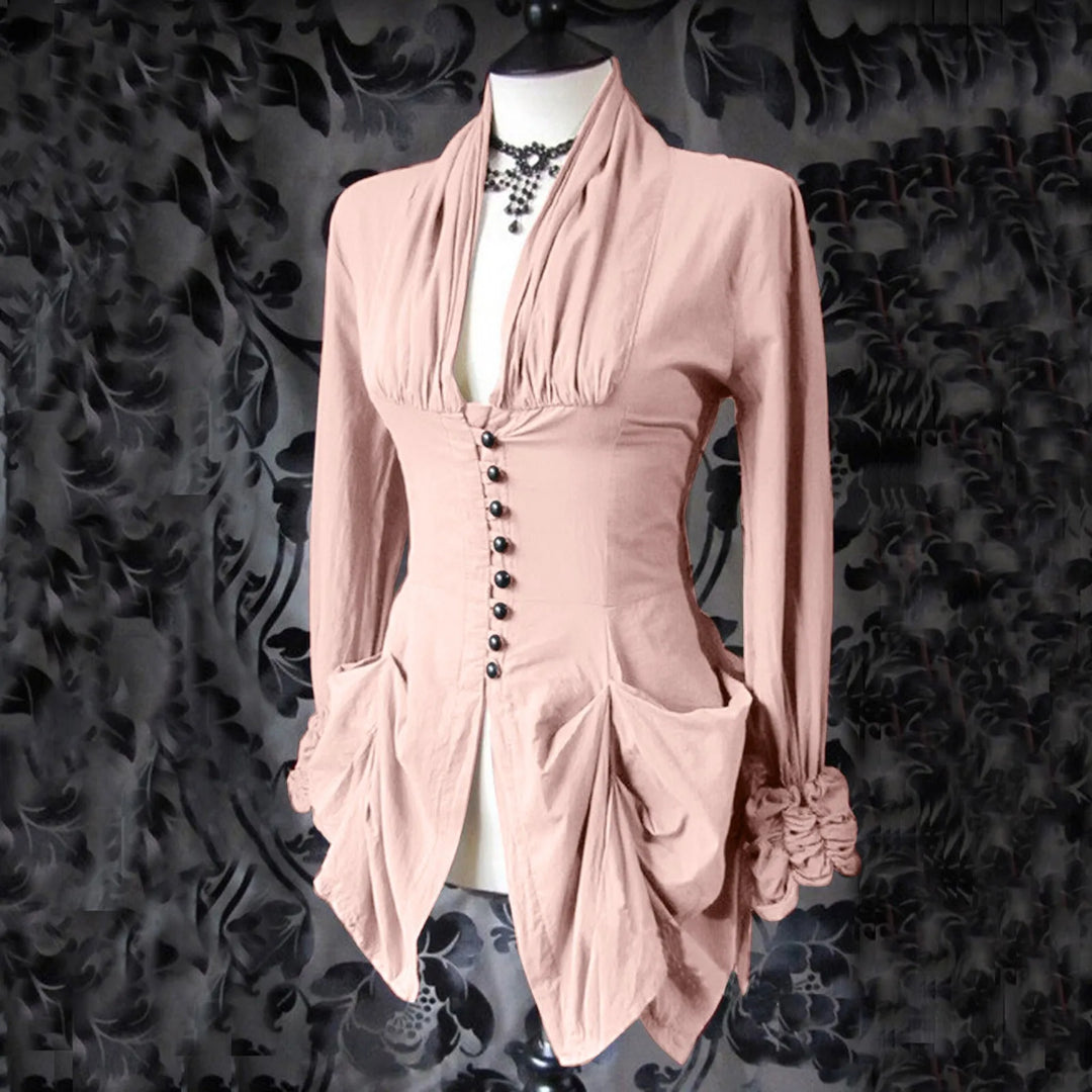 Women Vintage Steampunk Gothic Shirt Pink