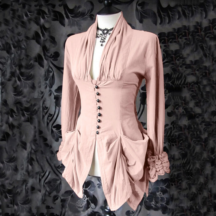 Women Vintage Steampunk Gothic Shirt Pink