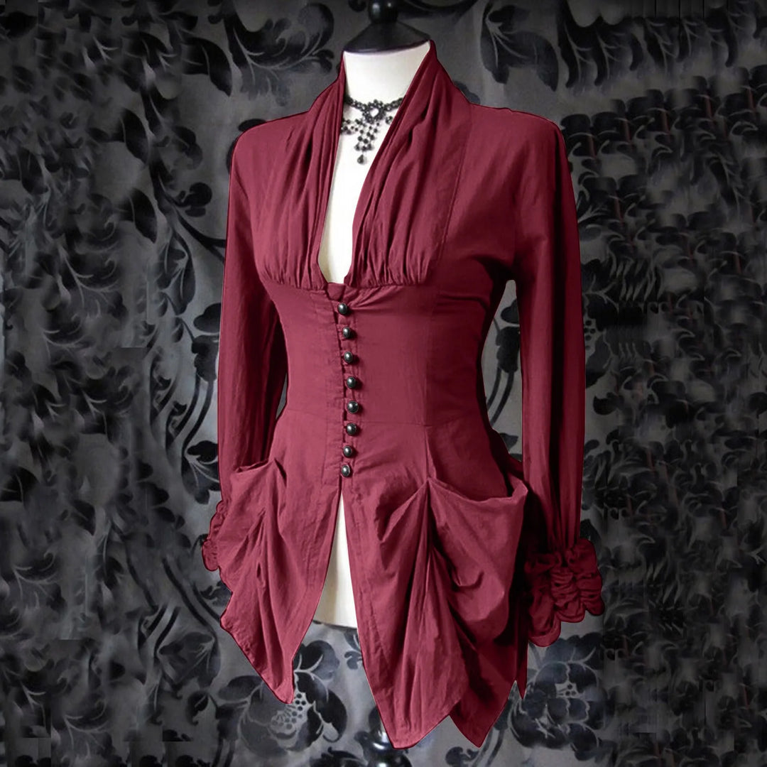 Women Vintage Steampunk Gothic Shirt Red