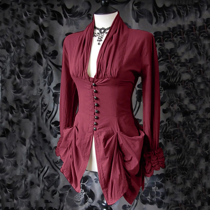 Women Vintage Steampunk Gothic Shirt Red