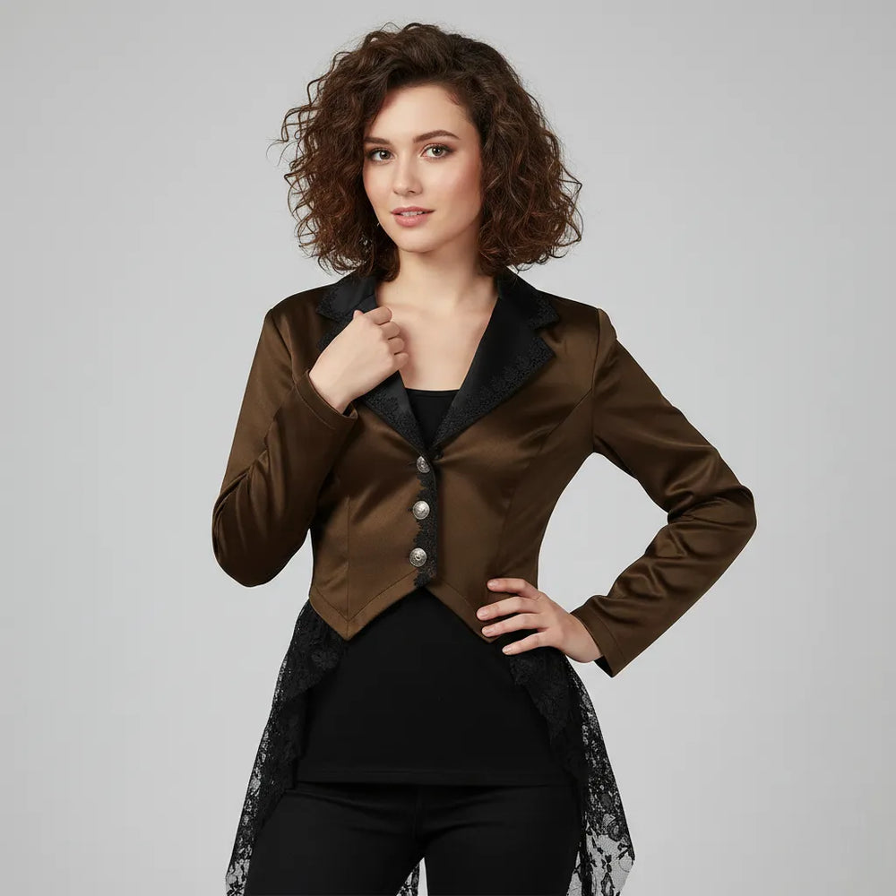 Women Vintage Steampunk Jacket With Lace