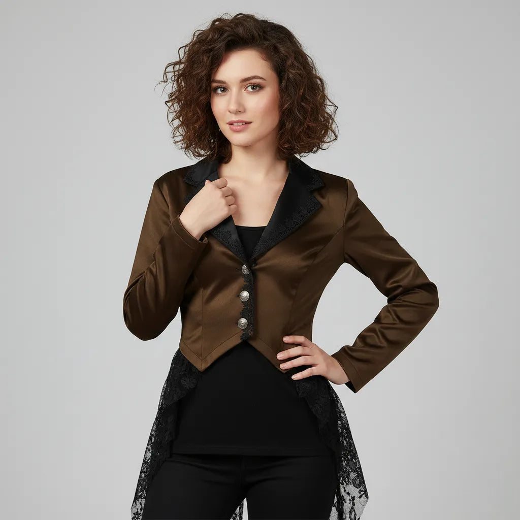 Women Vintage Steampunk Jacket With Lace