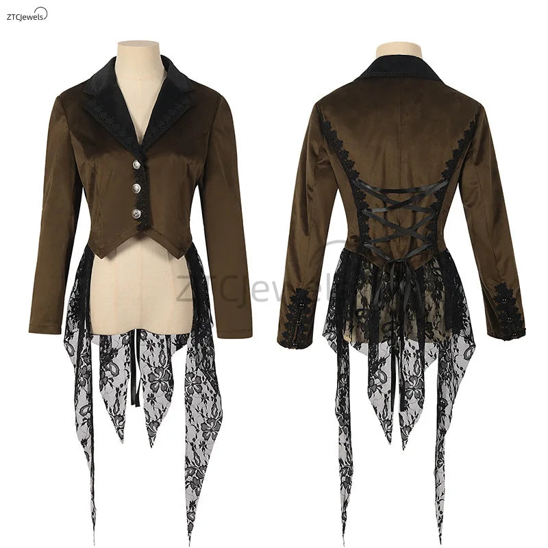 Women Vintage Steampunk Jacket With Lace Design