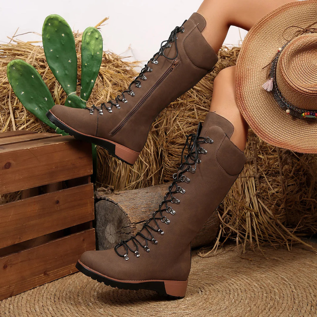 Women knee high steampunk lace-up boots – vintage style