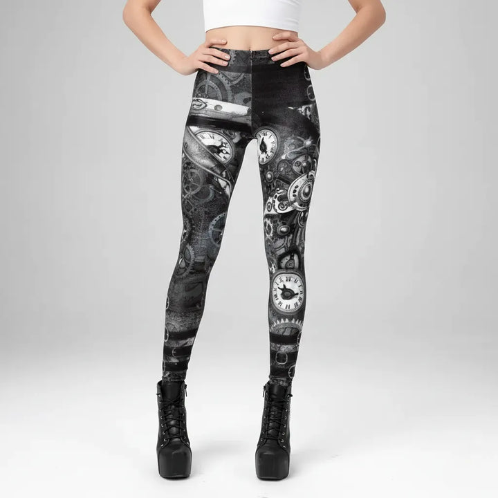 Women’s Black Leggings With Gear Print