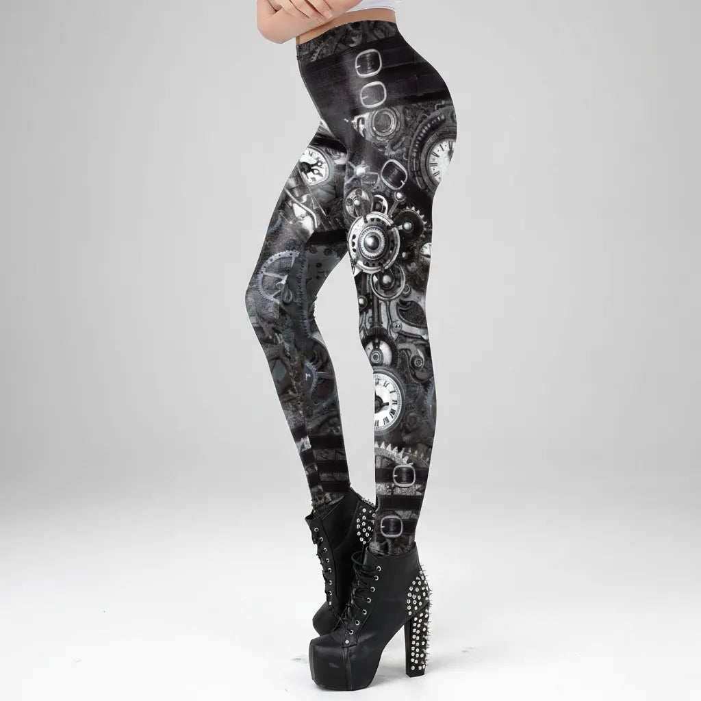 Women’s Black Leggings With Gear Print Black