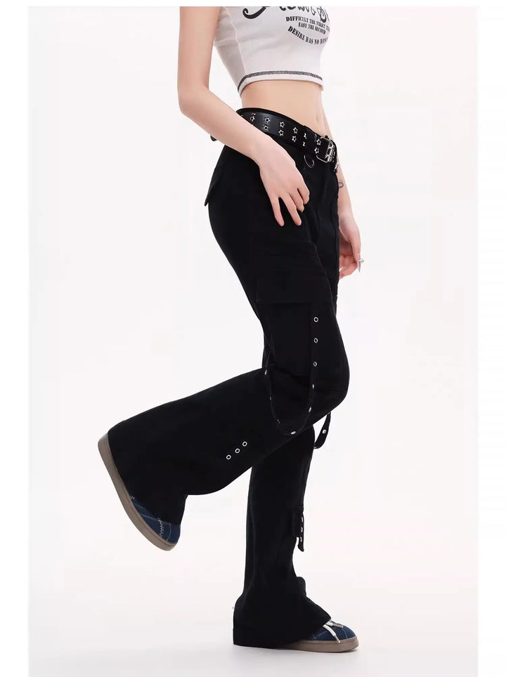 Women’s Casual Black Steampunk Pants Stylish Black