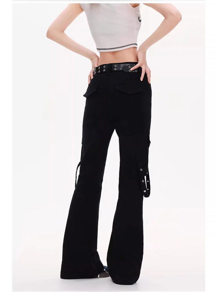 Women’s Casual Black Steampunk Pants Stylish Black Back