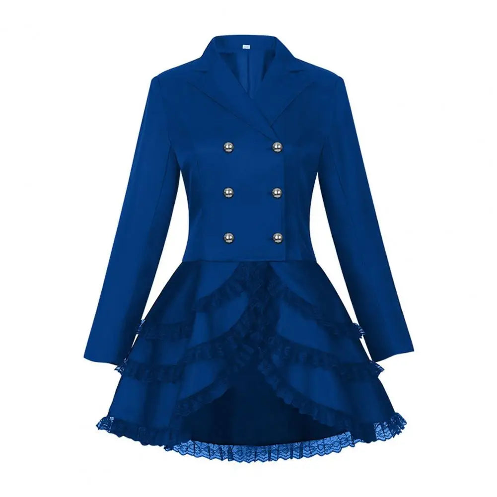 Women's Double-breasted Steampunk Blazer Coat Blue