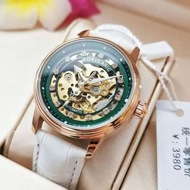 Women’s Mechanical Skeleton Steampunk Watch Green