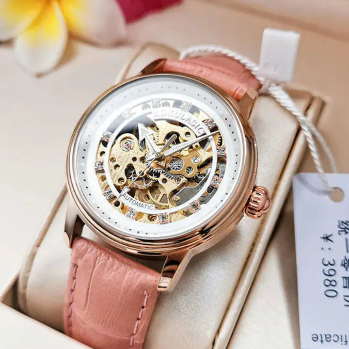 Women’s Mechanical Skeleton Steampunk Watch Pink