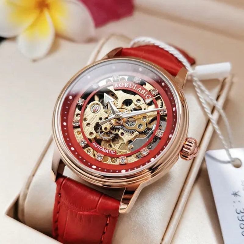 Women’s Mechanical Skeleton Steampunk Watch Red