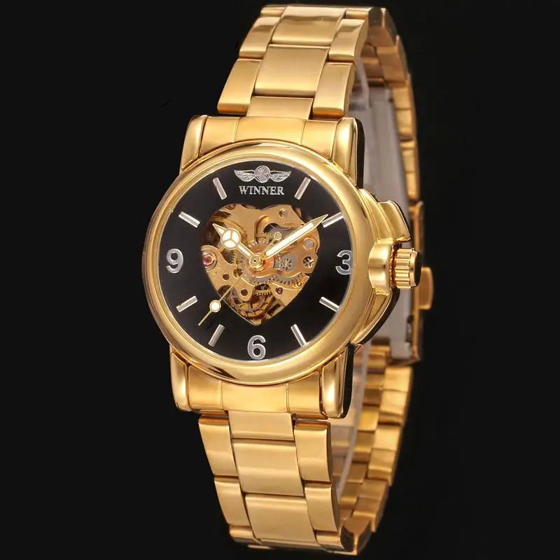 Women’s Mechanical Steampunk Heart Watch Black