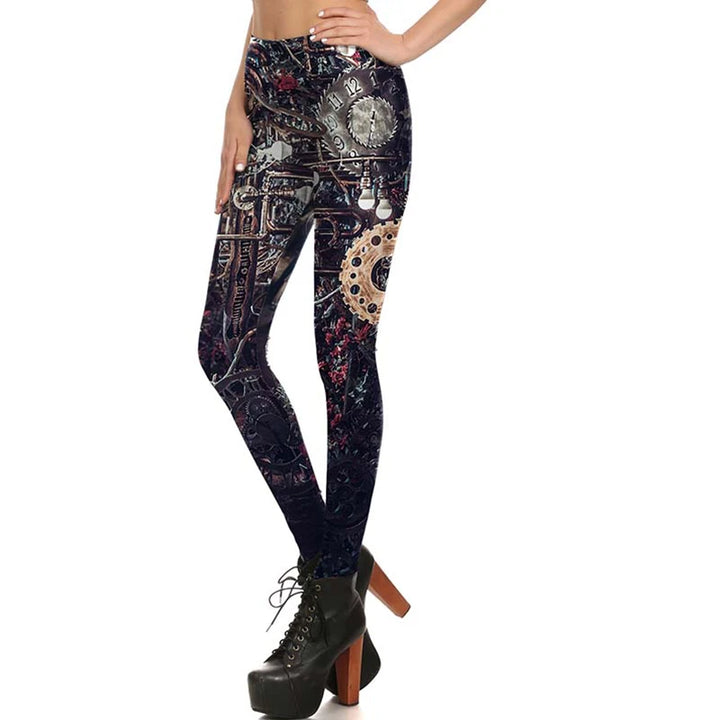 Women’s Steampunk Print Leggings Black