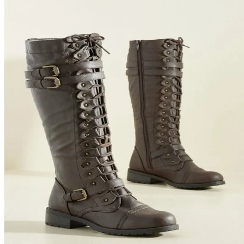 Women's vintage high lace-up boots retro design