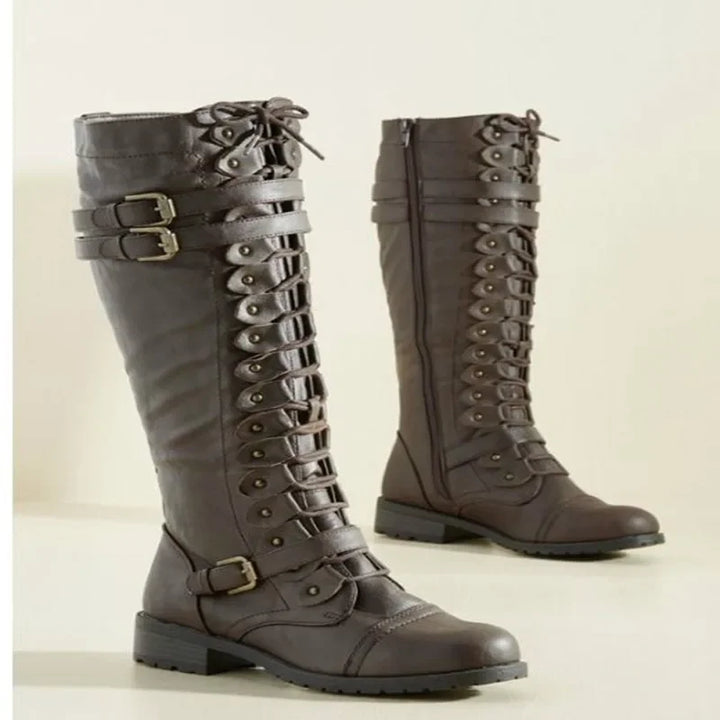 Women's vintage high lace-up boots retro design