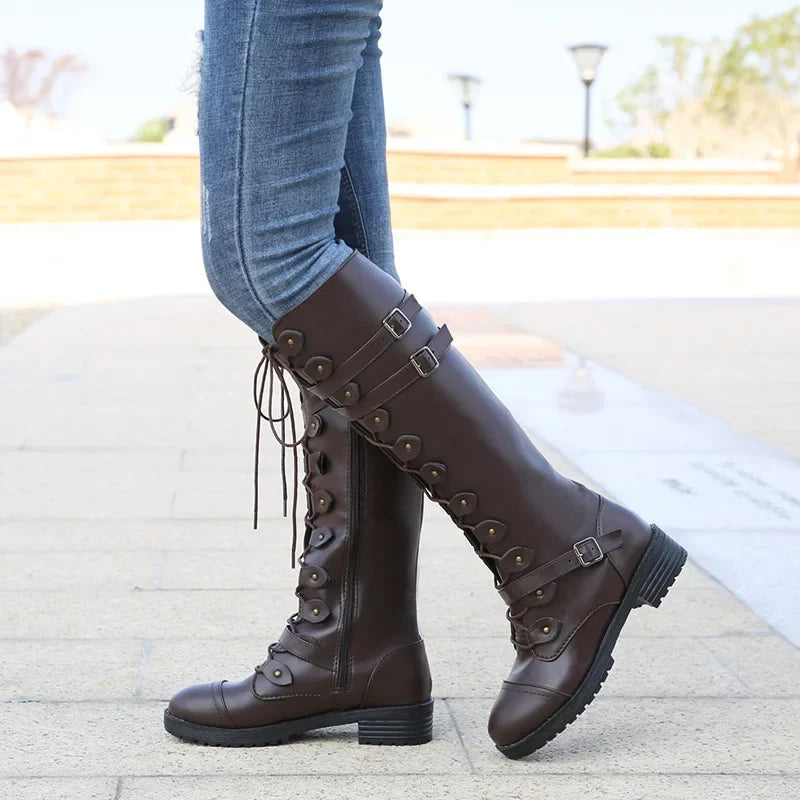 Women's vintage high lace-up boots tall silhouette