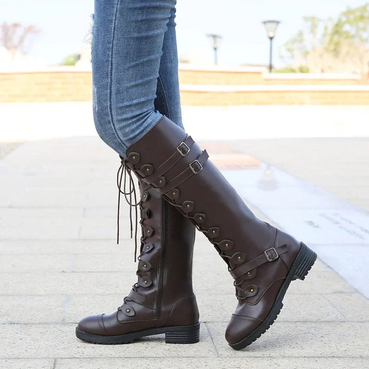 Women's vintage high lace-up boots tall silhouette