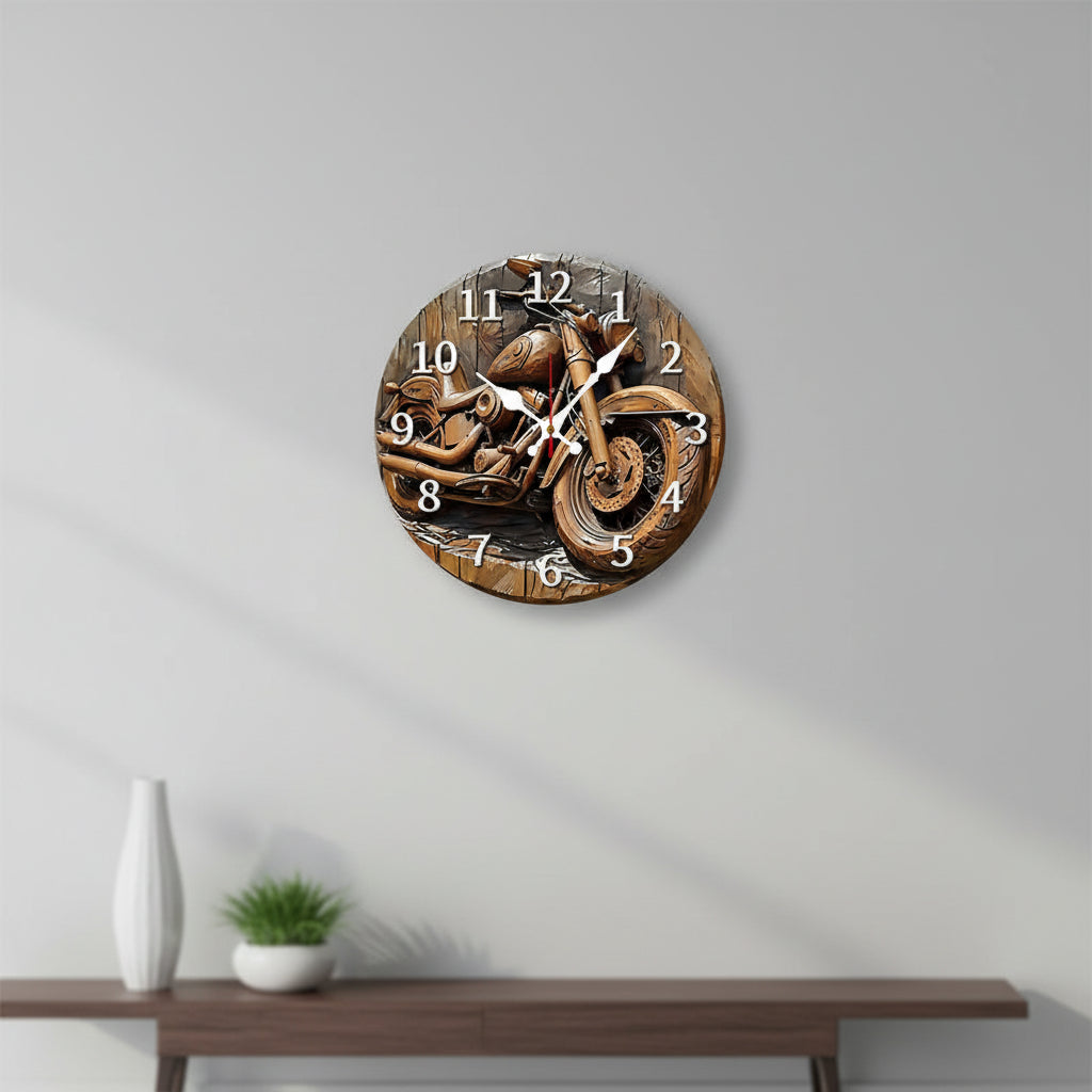 Wooden Steampunk Motorcycle Wall Clock