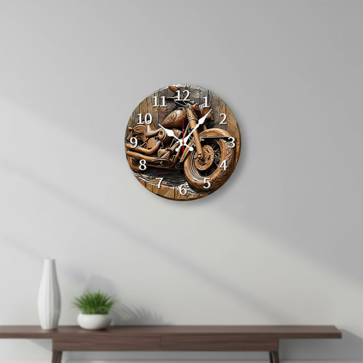 Wooden Steampunk Motorcycle Wall Clock